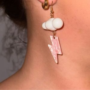 Handmade Pink Lightning and Clouds Dangle Earrings